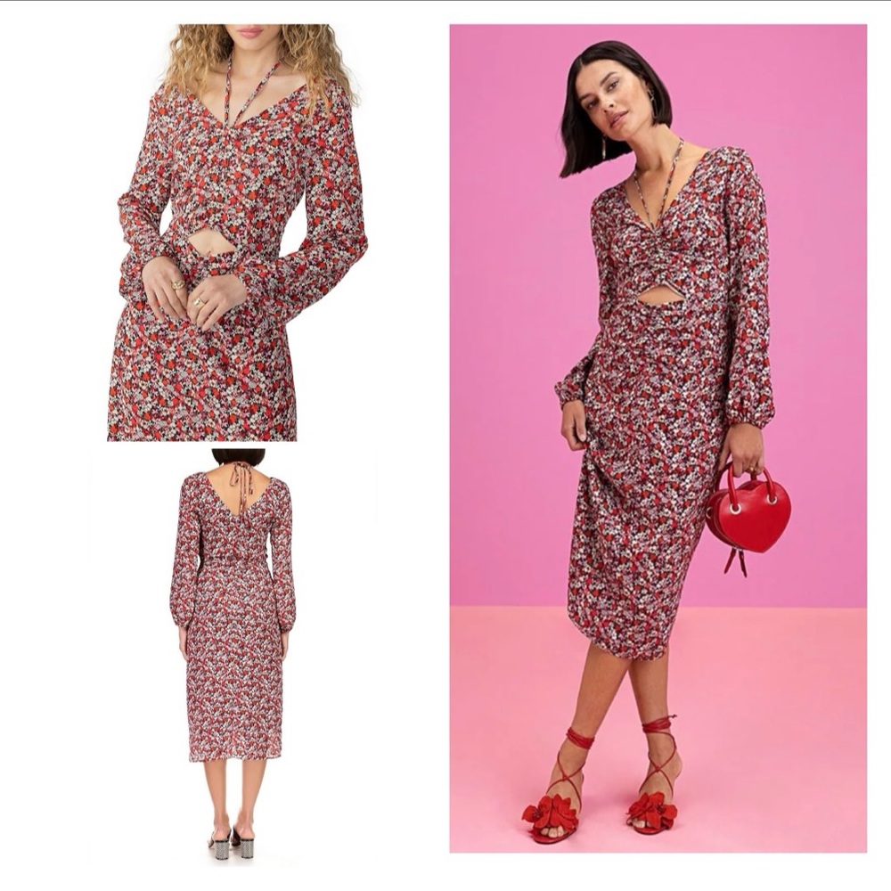 NWT Sanctuary Floral Chiffon Halter Neck Cut Out Midi Dress 24W